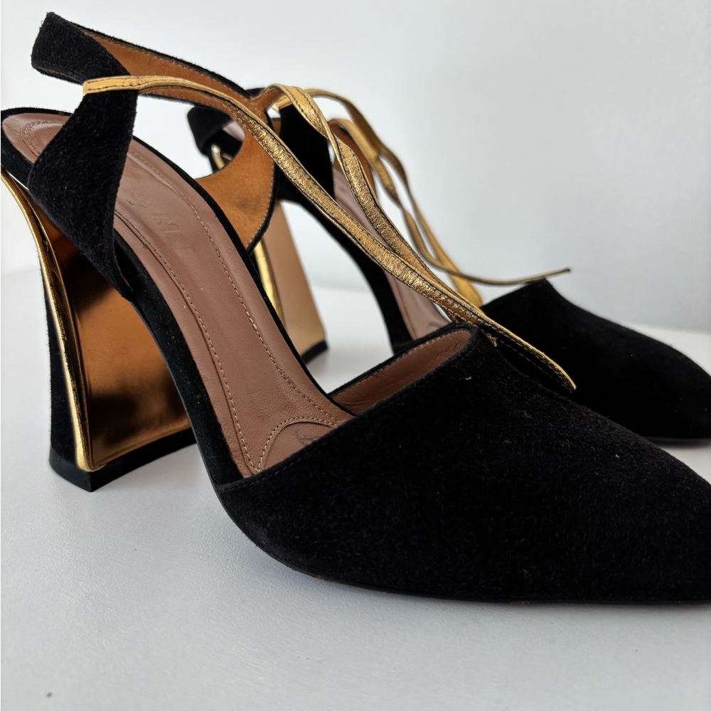 Marni Black and Gold Strappy Heels